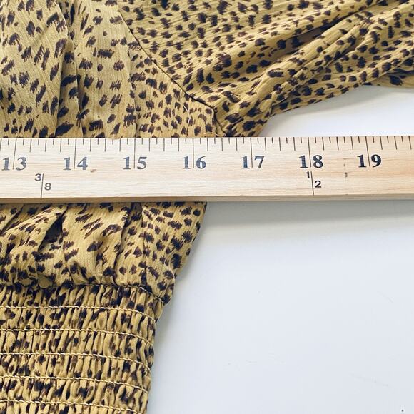 Elliatt Dress XL Leopard Print Smocked Babydoll Puff Sleeve Ruffle Low Back Mini - Picture 5 of 9
